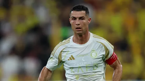 Cristiano Ronaldo scores Al Nassr's second goal against Al Okhdood.