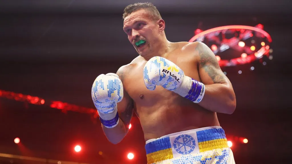 Oleksandr Usyk looks on during the IBF, WBA, WBC, WBO and Undisputed Heavyweight titles’ fight between Tyson Fury and Oleksandr Usyk at Kingdom Arena on May 18, 2024 in Riyadh, Saudi Arabia. (Photo by Richard Pelham/Getty Images)