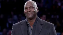 Michael Jordan, a Chicago Bulls legend, takes part in a ceremony honoring the 2020 NBA All-Star game.