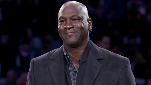 Michael Jordan, a Chicago Bulls legend, takes part in a ceremony honoring the 2020 NBA All-Star game.