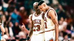 Michael Jordan and Scottie Pippen of the Chicago Bulls during the 1993 NBA Finals - Game 3.