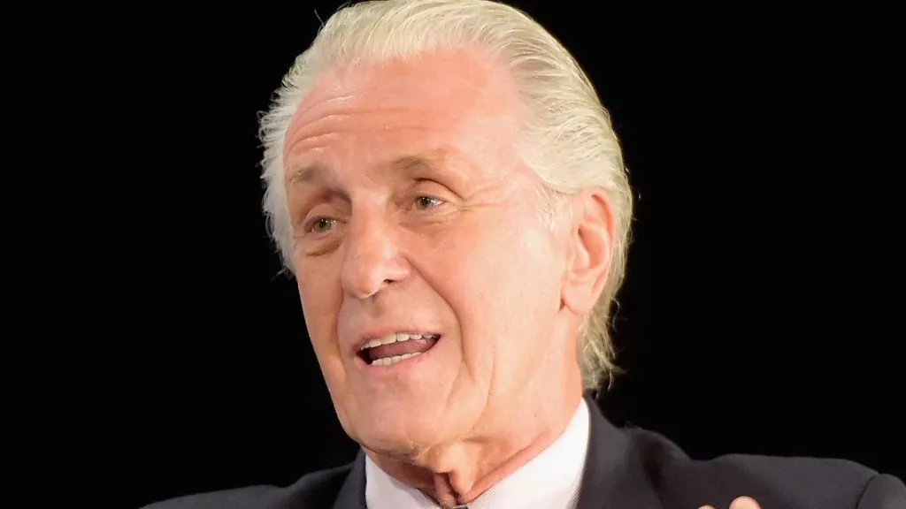 Pat Riley onstage during the American Express Teamed Up with Magic Johnson and Pat Riley