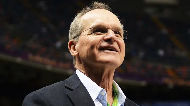 Jack Harbaugh, father of Baltimore Ravens head coach John Harbaugh and San Francisco 49ers head coach Jim Harbaugh looks on on the field prior to Super Bowl XLVII in 2013.
