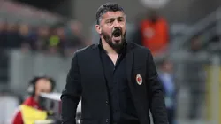 AC Milan coach Gennaro Gattuso shouts to his players during the serie A match between AC Milan and US Sassuolo at Stadio Giuseppe Meazza on April 8, 2018 in Milan, Italy.