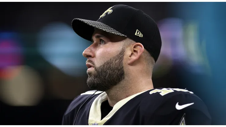 Chase Daniel #10 of the New Orleans Saints looks on during the game against the New England Patriots at the Mercedes-Benz Superdome on September 17, 2017 in New Orleans, Louisiana.