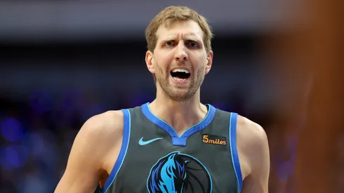 Dirk Nowitzki #41 of the Dallas Mavericks playing against the San Antonio Spurs at American Airlines Center on January 16, 2019.