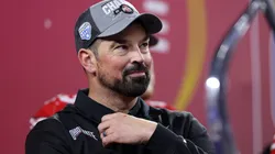 Head coach Ryan Day of the Ohio State Buckeyes celebrates during the trophy ceremony after beating the Texas Longhorns 28-14 to win the Goodyear Cotton Bowl at AT&T Stadium on January 10, 2025 in Arlington, Texas.