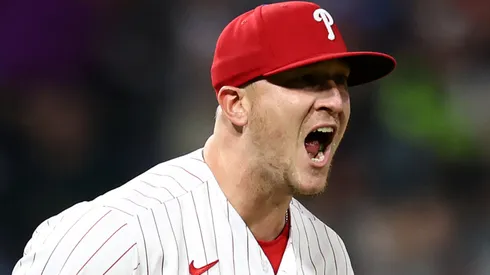Jeff Hoffman #68 of the Philadelphia Phillies reacts during the tenth inning against the Pittsburgh Pirates at Citizens Bank Park.