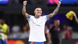 James Rodriguez of Colombia celebrates the team's progression to the final following the CONMEBOL Copa America 2024 semifinal match between Uruguay and Colombia at Bank of America Stadium on July 10, 2024 in Charlotte, North Carolina.