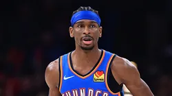 Shai Gilgeous-Alexander #2 of the Oklahoma City Thunder brings the ball up court during the second half against the San Antonio Spurs