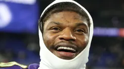 Lamar Jackson #8 of the Baltimore Ravens looks on after the game against the Pittsburgh Steelers of the AFC Wild Card Playoff at M&T Bank Stadium on January 11, 2025 in Baltimore, Maryland.