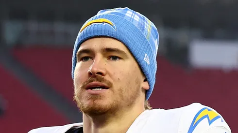 Justin Herbert runs off of the field after the game against the Patriots on December 28, 2024 in Massachusetts.