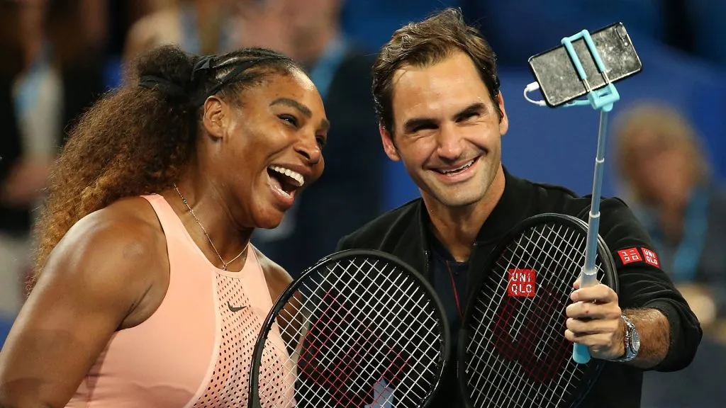 Serena Williams and Roger Federer take a selfie during the Hopman Cup in 2019 (Paul Kane/Getty Images)
