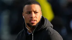 Saquon Barkley #26 of the Philadelphia Eagles warms up prior to a game against the Green Bay Packers during the NFC Wild Card Playoff at Lincoln Financial Field on January 12, 2025 in Philadelphia, Pennsylvania.