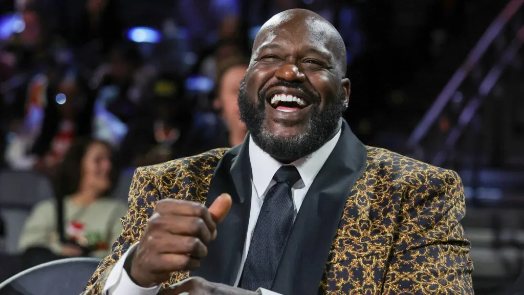 Naismith Memorial Basketball Hall of Fame member Shaquille O’Neal attends a semifinal game of the Emirates NBA Cup in 2024. (Source: Ethan Miller/Getty Images)