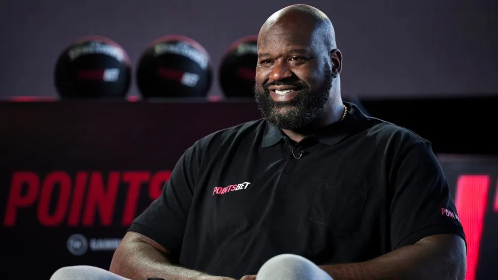 Shaquille O’Neal is interviewed during the PointsBet Built Differently Media Event at Cargo Hall on August 28, 2022. (Source: Brett Hemmings/Getty Images for TLA)