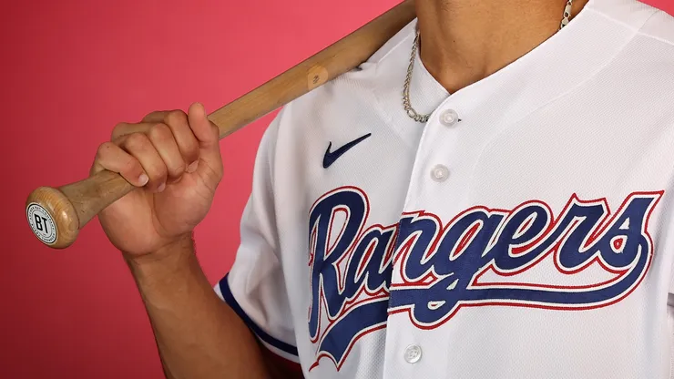 Bubba Thompson #8 of the Texas Rangers poses for a portrait during media day at Surprise Stadium on February 21, 2023 in Surprise, Arizona.