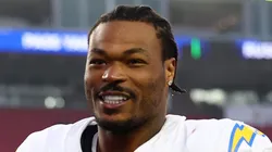 Derwin James Jr. #3 of the Los Angeles Chargers smiles running off of the field after the game against the New England Patriots Gillette Stadium on December 28, 2024 in Foxborough, Massachusetts.