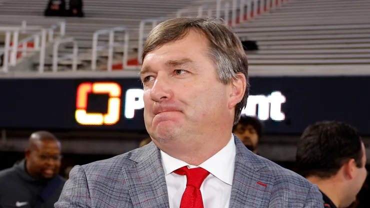 Head coach Kirby Smart of the Georgia Bulldogs shakes hands with fans prior to a game against the Tennessee Volunteers at Sanford Stadium on November 16, 2024 in Athens, Georgia.