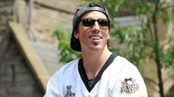 Marc-Andre Fleury #29 of the Pittsburgh Penguins rides in the Victory Parade and Rally on June 14, 2017 in Pittsburgh, Pennsylvania.