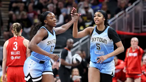 Michaela Onyenwere and Angel Reese of Chicago Sky celebrate