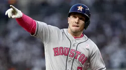 Alex Bregman #2 of the Houston Astros reacts after hitting a grand slam in the frst inning against the New York Yankees in Game 2 on May 14, 2017 at Yankee Stadium in the Bronx borough of New York City.