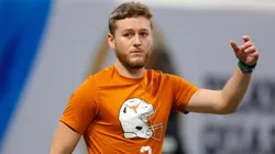 Quinn Ewers #3 of the Texas Longhorns warms up prior to the Chick-fil-A Peach Bowl between the Texas Longhorns and Arizona State Sun Devils at Mercedes-Benz Stadium on January 1, 2025 in Atlanta, Georgia.