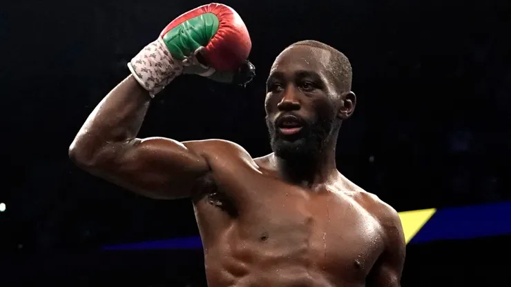 WBO champion Terence Crawford celebrates after knocking out David Avanesyan in the sixth round during their welterweight title fight at CHI Health Center on December 10, 2022 in Omaha, Nebraska.