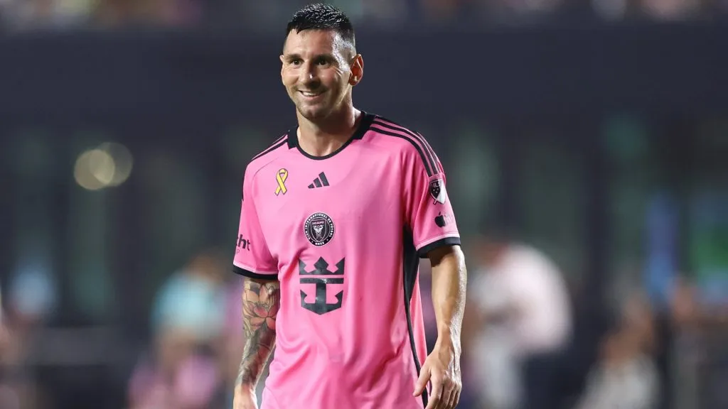 Lionel Messi #10 of Inter Miami reacts during the first half of the game against the Philadelphia Union at Chase Stadium.