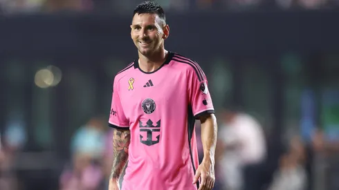 Lionel Messi #10 of Inter Miami reacts during the first half of the game against the Philadelphia Union at Chase Stadium.