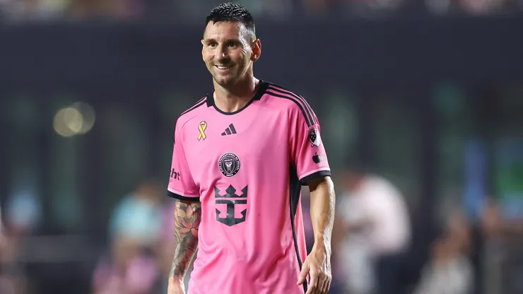 Lionel Messi #10 of Inter Miami reacts during the first half of the game against the Philadelphia Union at Chase Stadium.