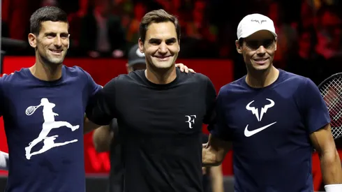 Novak Djokovic, Roger Federer and Rafael Nadal during the 2022 Laver Cup training