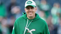Offensive coordinator Kellen Moore of the Philadelphia Eagles looks on before the game against the Dallas Cowboys at Lincoln Financial Field on December 29, 2024 in Philadelphia, Pennsylvania.