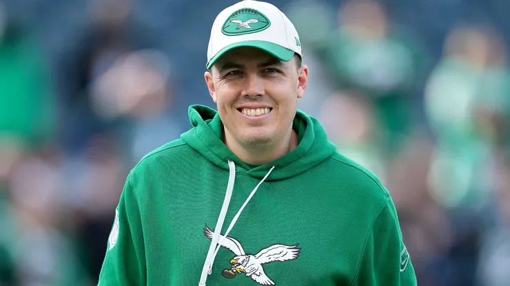 Offensive coordinator Kellen Moore of the Philadelphia Eagles looks on before the game against the Dallas Cowboys at Lincoln Financial Field on December 29, 2024 in Philadelphia, Pennsylvania.