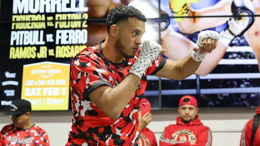 Boxer David Benavidez shadowboxes as he works out at Pound 4 Pound Gym on January 09, 2025 in Las Vegas, Nevada. Benavidez is scheduled to meet WBA light heavyweight champion David Morrell Jr. in a bout at T-Mobile Arena in Las Vegas on February 01. (Photo by Ethan Miller/Getty Images)
