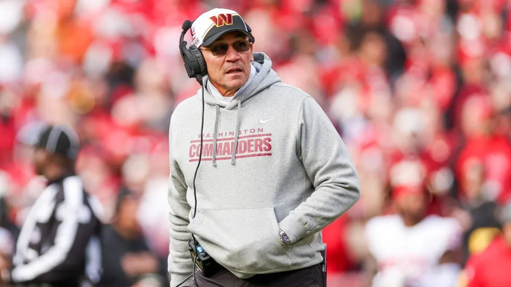 Head coach Ron Rivera of the Washington Commanders looks on during the second half of a game against the San Francisco 49ers at FedExField on December 31, 2023. (Source: Scott Taetsch/Getty Images)