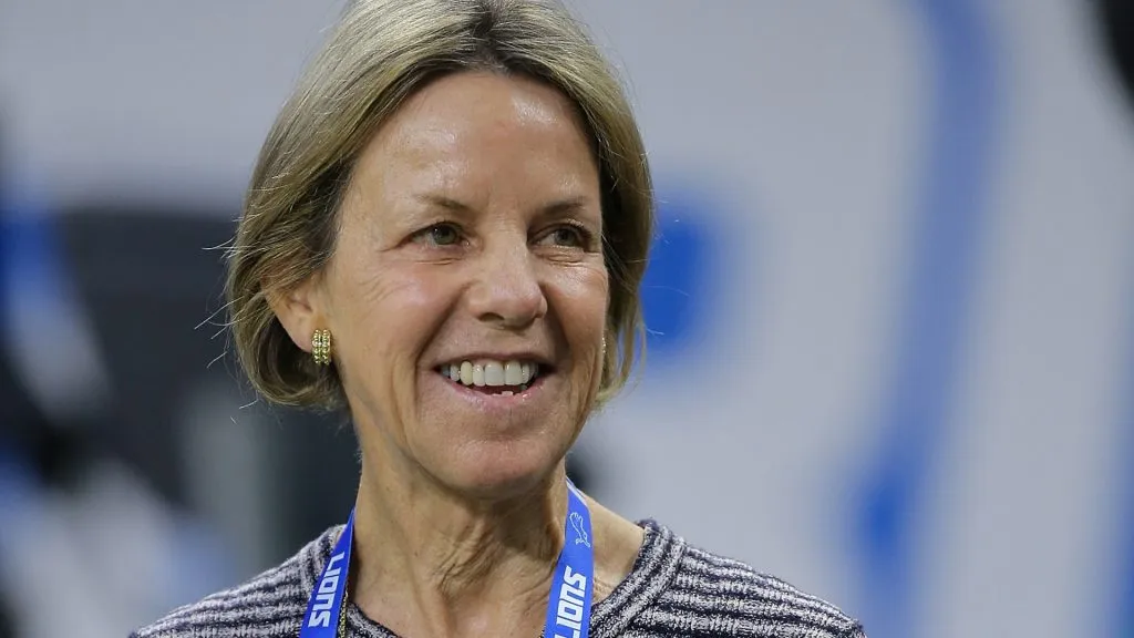 Detroit Lions Vice Chair Sheila Ford Hamp watches the pregame warms ups prior to the start of the game against the Green Bay Packers at Ford Field on December 29, 2019. (Source: Leon Halip/Getty Images)