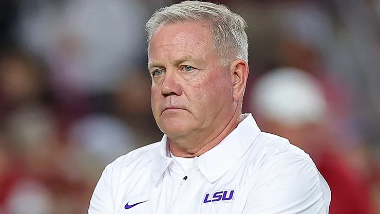 Head coach Brian Kelly of the LSU Tigers looks on prior to facing the Alabama Crimson Tide at Bryant-Denny Stadium on November 04, 2023 in Tuscaloosa, Alabama.