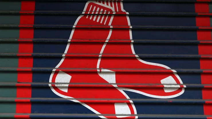 The Red Sox logo seen outside of Fenway Park on what would have been the home opening day for the Boston Red Sox against the Chicago White Sox April 2, 2020 in Boston, Massachusetts.