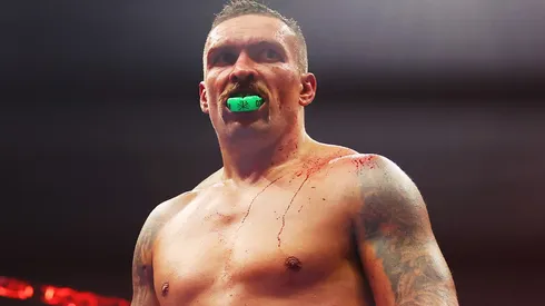 Oleksandr Usyk looks on during the IBF, WBA, WBC, WBO and Undisputed Heavyweight titles' fight between Tyson Fury and Oleksandr Usyk at Kingdom Arena on May 18, 2024 in Riyadh, Saudi Arabia.