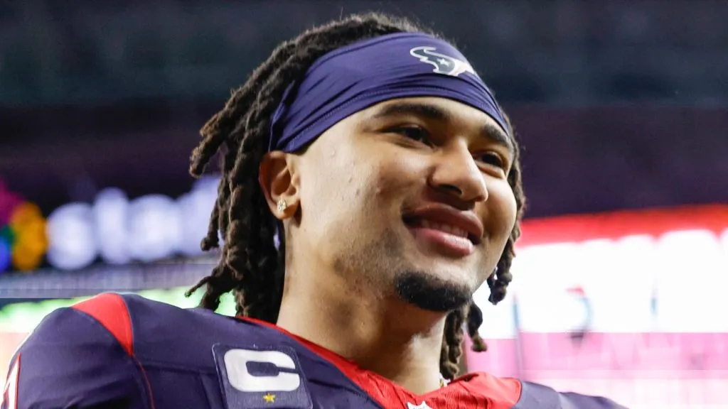 C.J. Stroud #7 of the Houston Texans celebrates after defeating the Cleveland Browns in the AFC Wild Card Playoffs at NRG Stadium on January 13, 2024 in Houston, Texas.