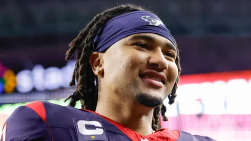 C.J. Stroud #7 of the Houston Texans celebrates after defeating the Cleveland Browns in the AFC Wild Card Playoffs at NRG Stadium on January 13, 2024 in Houston, Texas.