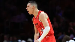 Tyler Herro #14 of the Miami Heat reacts during the third quarter of the game against the Cleveland Cavaliers.