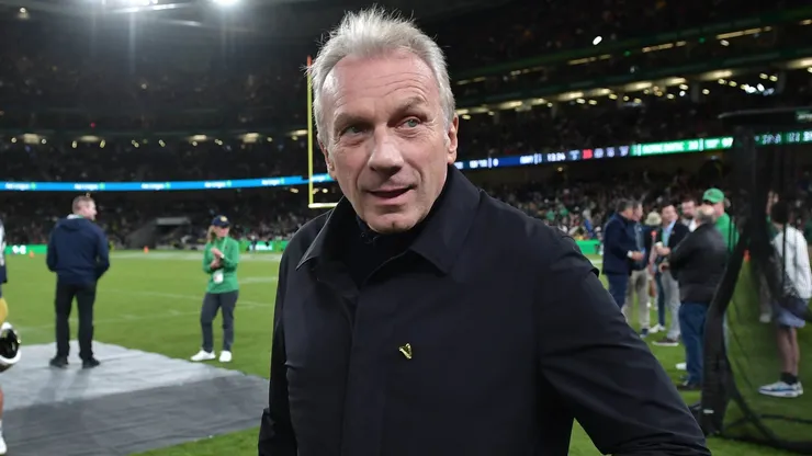 NFL legend Joe Montana looks on from the field during the Aer Lingus College Football Classic game between Notre Dame and Navy at Aviva Stadium on August 26, 2023 in Dublin, Ireland.