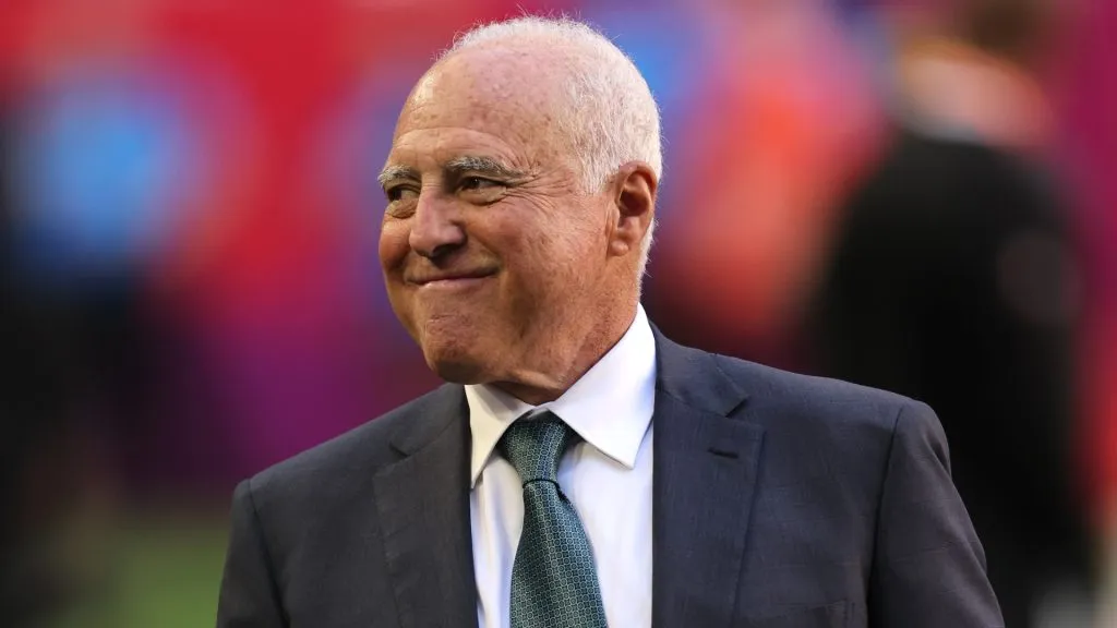 Philadelphia Eagles owner Jeffrey Lurie looks on before Super Bowl LVII between the Kansas City Chiefs and the Philadelphia Eagles at State Farm Stadium on February 12, 2023. (Source: Gregory Shamus/Getty Images)