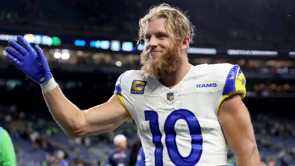 Cooper Kupp #10 of the Los Angeles Rams reacts after beating the Seattle Seahawks in overtime at Lumen Field on November 03, 2024. (Source: Steph Chambers/Getty Images)
