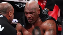 Mike Tyson fights during LIVE On Netflix: Jake Paul vs. Mike Tyson at AT&T Stadium on November 15, 2024 in Arlington, Texas.