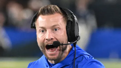 Head coach Sean McVay of the Los Angeles Rams reacts during the fourth quarter against the Minnesota Vikings during the NFC Wild Card Playoff at State Farm Stadium on January 13, 2025 in Glendale, Arizona.