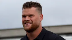 Spencer Brown #79 of the Buffalo Bills arrives at the stadium prior to the game against the Jacksonville Jaguars at Highmark Stadium on September 23, 2024 in Orchard Park, New York.