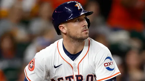 Alex Bregman #2 of the Houston Astros hits a solo home run in the first inning against the Seattle Mariners at Minute Maid Park on September 24, 2024 in Houston, Texas.